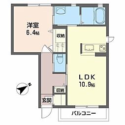 シャーメゾンコトンB 1LDKの間取図画像