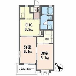 フォーシーズンズガーデンサウス 2DKの間取図画像