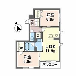 GrandParte本町 2LDKの間取図画像