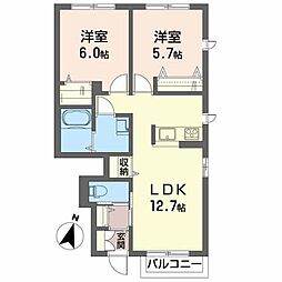 ミューレン 2LDKの間取図画像