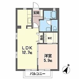 ハーモニー2C 1LDKの間取図画像