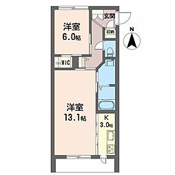 メゾンマストいわき 2Kの間取図画像