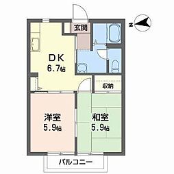エストヒルズ 2DKの間取図画像