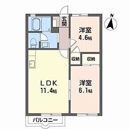 ビューラー美つ坦D 2LDKの間取図画像