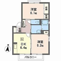 サンシャルル1番館 1階2DKの間取り