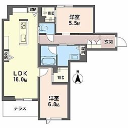 リヴィエール富沢 105 1階2LDKの間取り