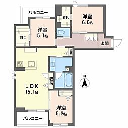 リヴィエール富沢 206 2階3LDKの間取り