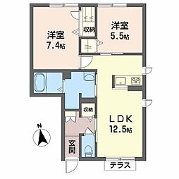 シャーメゾン奥野 2LDKの間取図画像