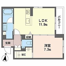 マグノリア上杉 2階1LDKの間取り