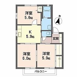 スプリングコートB棟 3Kの間取図画像