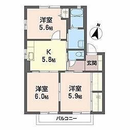 スプリングコートB棟 3Kの間取図画像