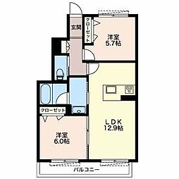 フェリスハーツ 2LDKの間取図画像