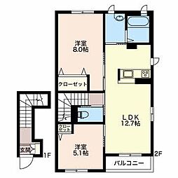 クレールエーリ 2LDKの間取図画像