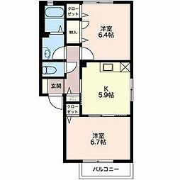 ウイステリアB棟 2Kの間取図画像