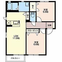 ウエストフィールド参番館 2LDKの間取図画像