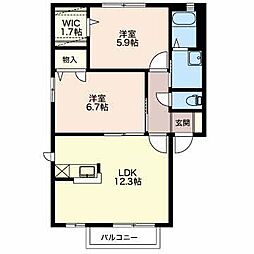 グランドールB棟 2LDKの間取図画像