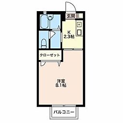 コーポくるみ 1Kの間取図画像