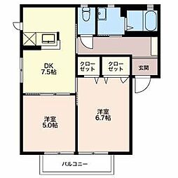 ラフィードA 2DKの間取図画像