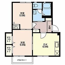 パストラル新光町1 2DKの間取図画像
