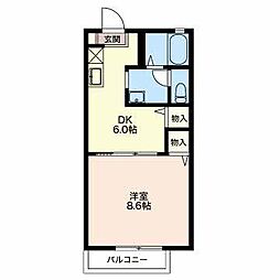 ヴィラ・ノーツB 1DKの間取図画像