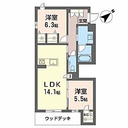 ヒューゲル 2LDKの間取図画像