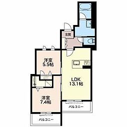 Cortile 2LDKの間取図画像