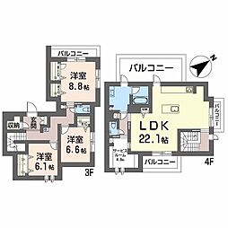 エクラージュ覚王山 3LDKの間取図画像