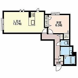 ラ・メール清水ヶ岡 1LDKの間取図画像