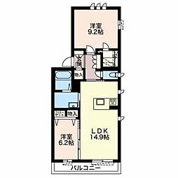 菊園ガーデン 2LDKの間取図画像