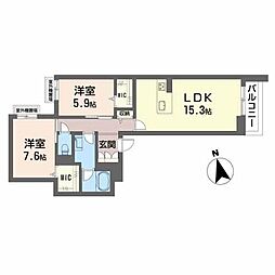 ルシエル高林 2LDKの間取図画像