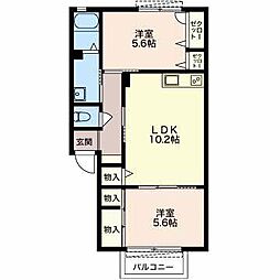 ディアス下土狩B 2LDKの間取図画像