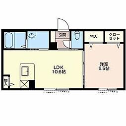 ヴェルドミールB 1LDKの間取図画像
