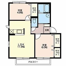 アムールダイコクA棟 2LDKの間取図画像