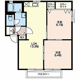 Foresサンモール大坂B 2LDKの間取図画像