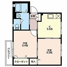 コーポ滝口A 2Kの間取図画像