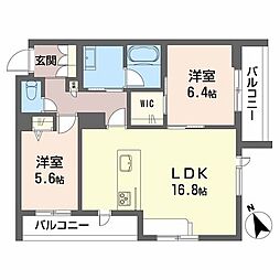 ベレオ中台 2LDKの間取図画像
