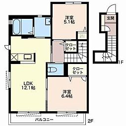 サンライズ富士A 2LDKの間取図画像