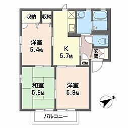 サンハイツ富士岡A 3Kの間取図画像