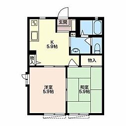 リバーサイドディアス2 2Kの間取図画像