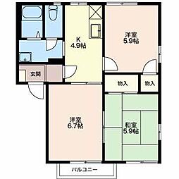 シェソワ・セレーノD 3Kの間取図画像