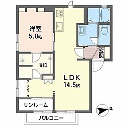 メゾンメルベーユD 1LDKの間取図画像