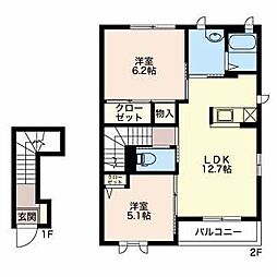 パーシモン 2LDKの間取図画像