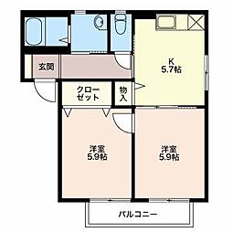 カーサヴィエント 2Kの間取図画像