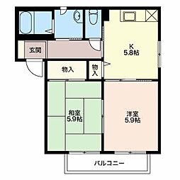バリュージュ北町B 2Kの間取図画像