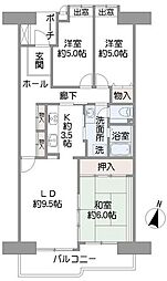 UR都市機構入間駅前プラザ8号棟 3LDKの間取図画像