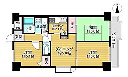 エクセラート八尾 3DKの間取図画像