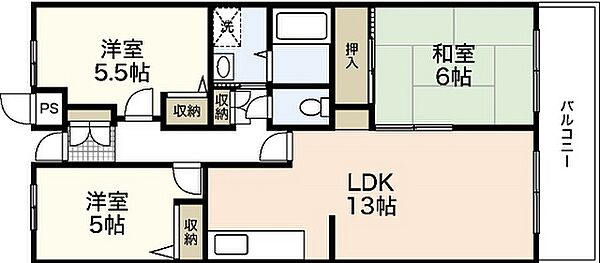 広島県広島市安佐南区中筋2丁目(賃貸マンション3LDK・2階・65.02㎡)の写真 その2