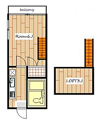 シャルマン日高B 1Kの間取図画像