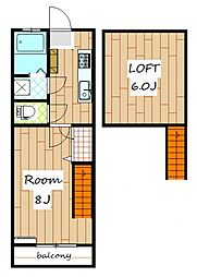 エール2 1Kの間取図画像
