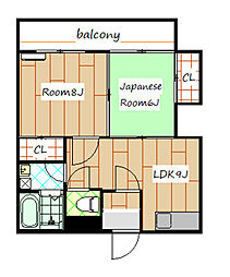 シャンポールF 2LDKの間取図画像